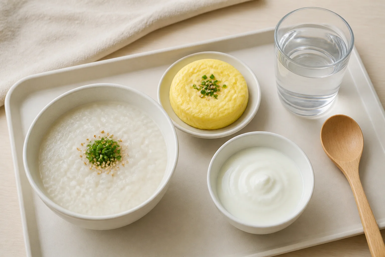 임플란트 수술 후 먹기 좋은 미지근한 죽과 계란찜, 요거트